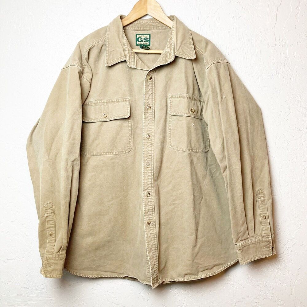 guide series khaki cotton button down shirt mens size 2XL